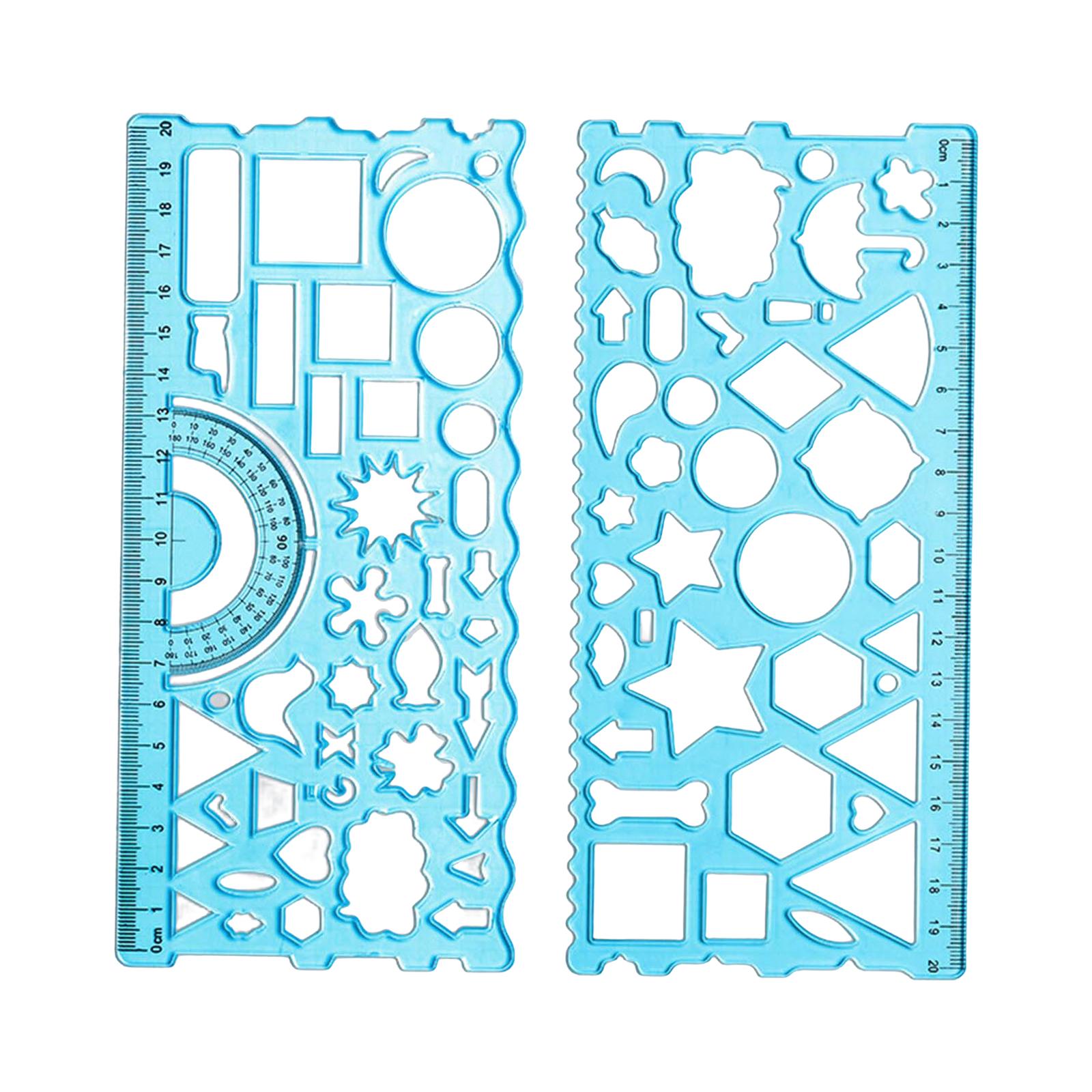 4xMultifunctional Drawing Template Geometric Ruler for Mathematics Building Blue