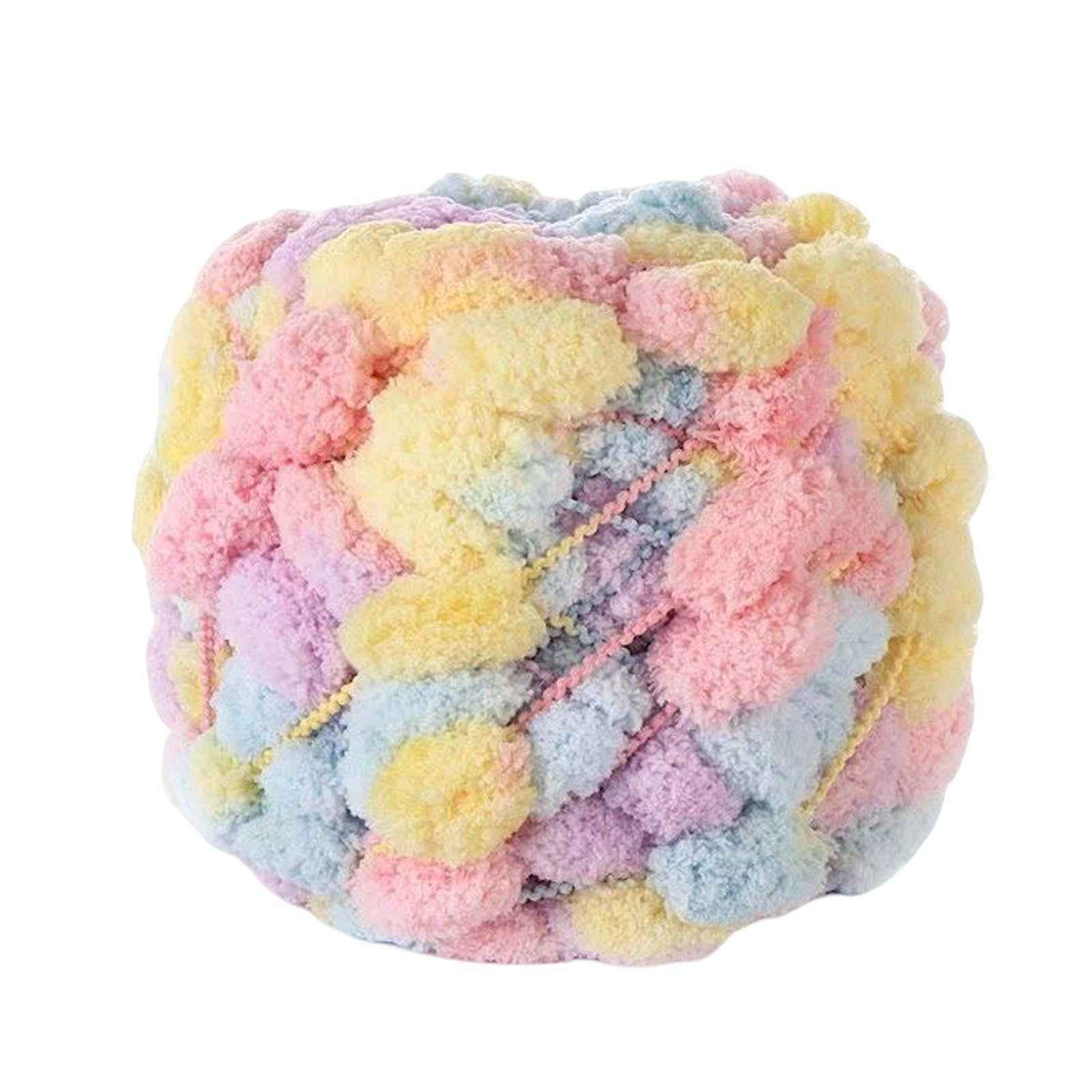 Pom Pom Chunky Yarn Arm Knitting Pillow Blanket Rug Making Hand Knit Garland Light Yellow Pink