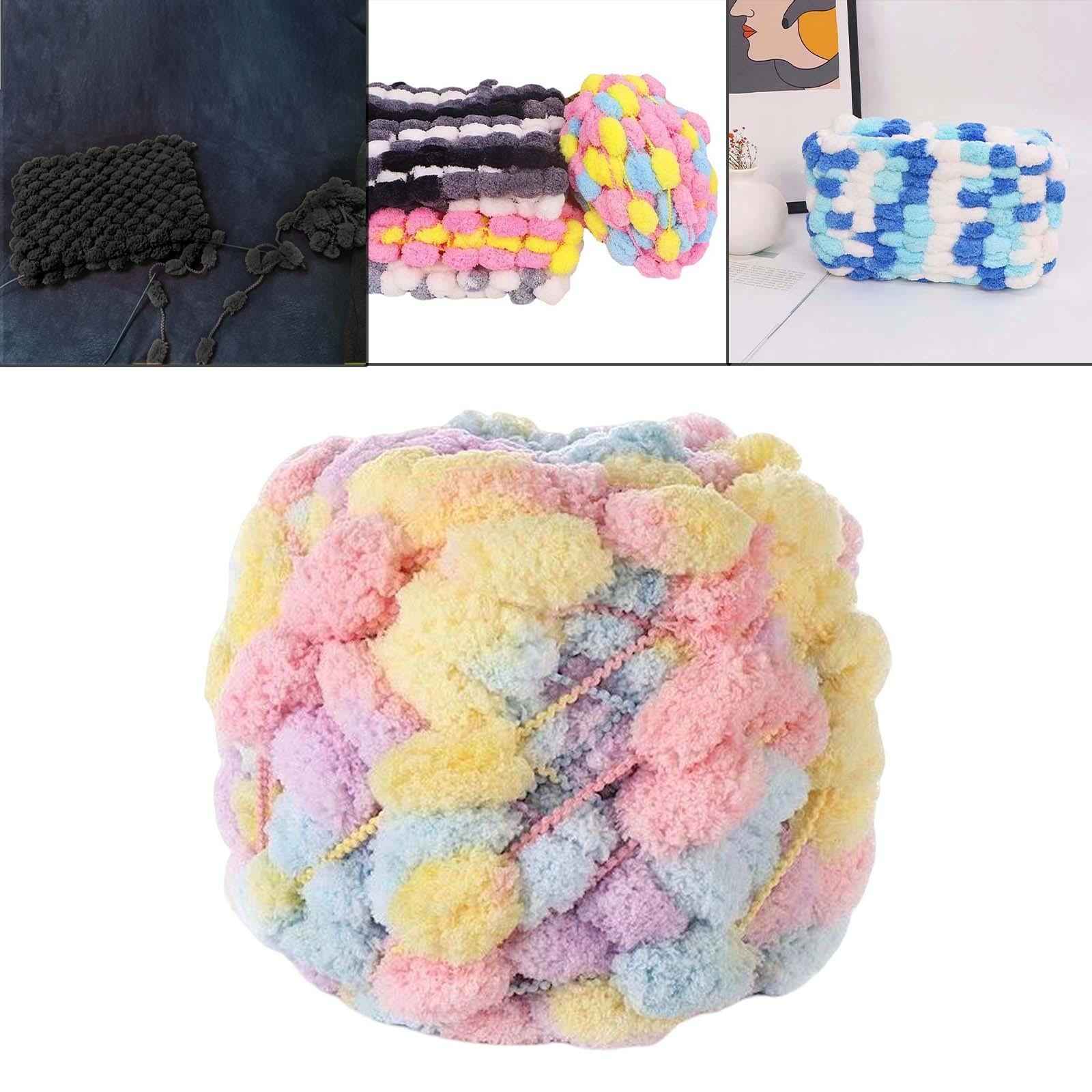 Pom Pom Chunky Yarn Arm Knitting Pillow Blanket Rug Making Hand Knit Garland Light Yellow Pink