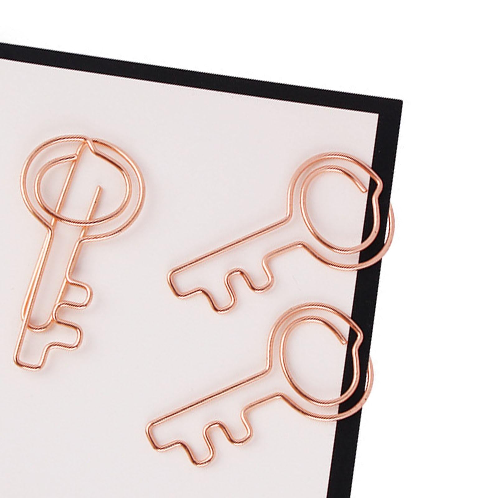 2x10 Pieces Rose Aureate Key Paper Clips Cartoon for Office Supplies File Note
