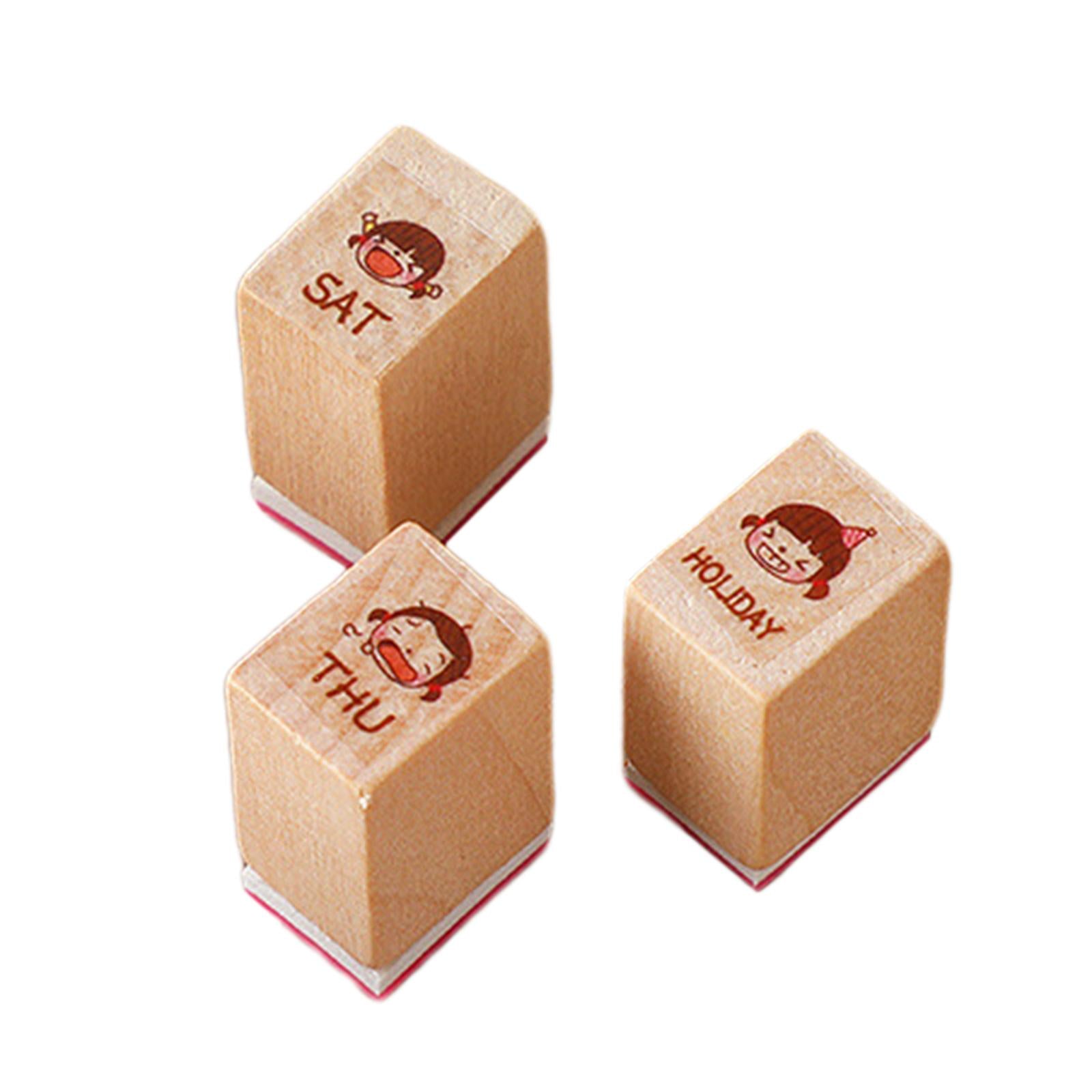 3x8x Wooden Stamps Multipurpose Week Stamps for Journals Stationery Art Crafts