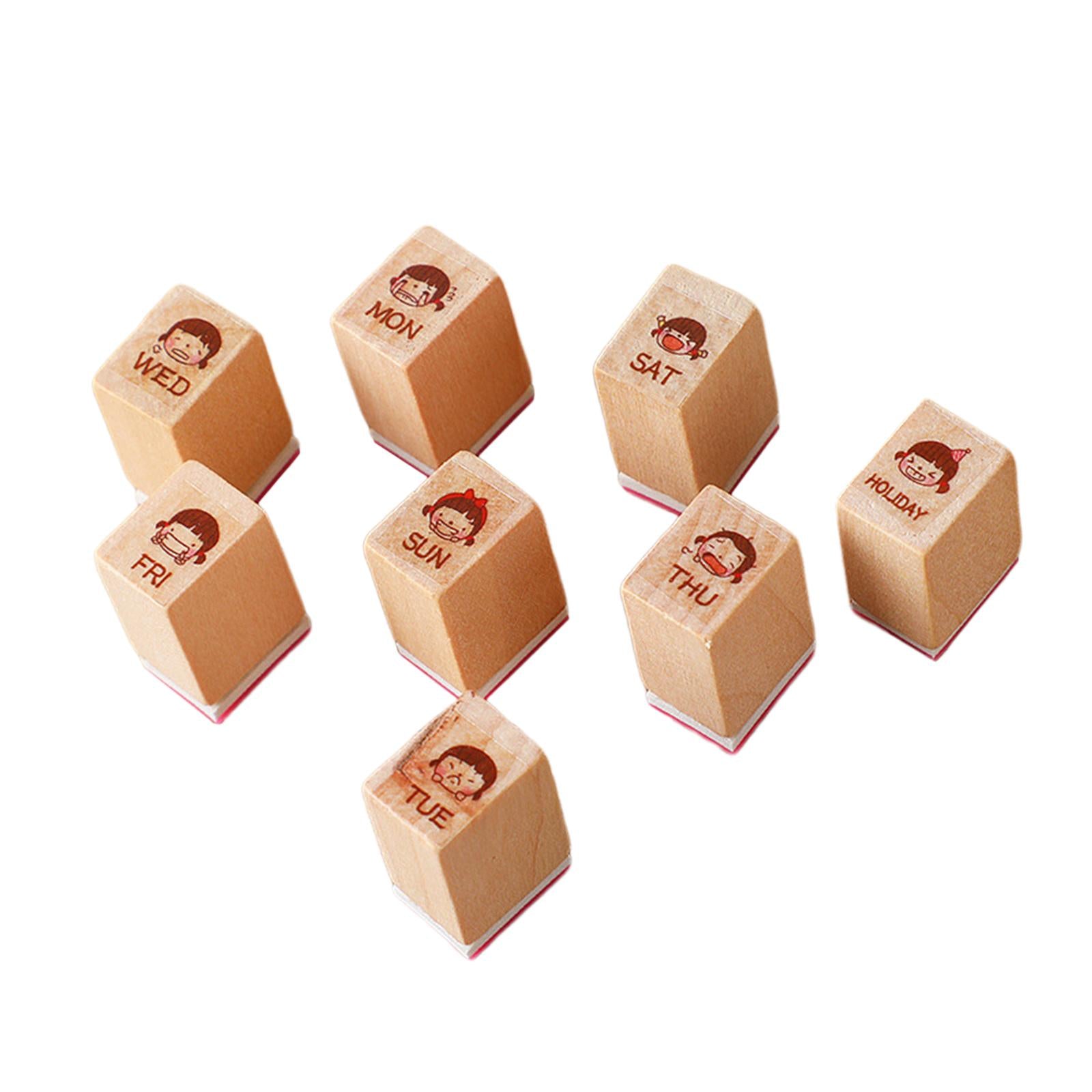 3x8x Wooden Stamps Multipurpose Week Stamps for Journals Stationery Art Crafts