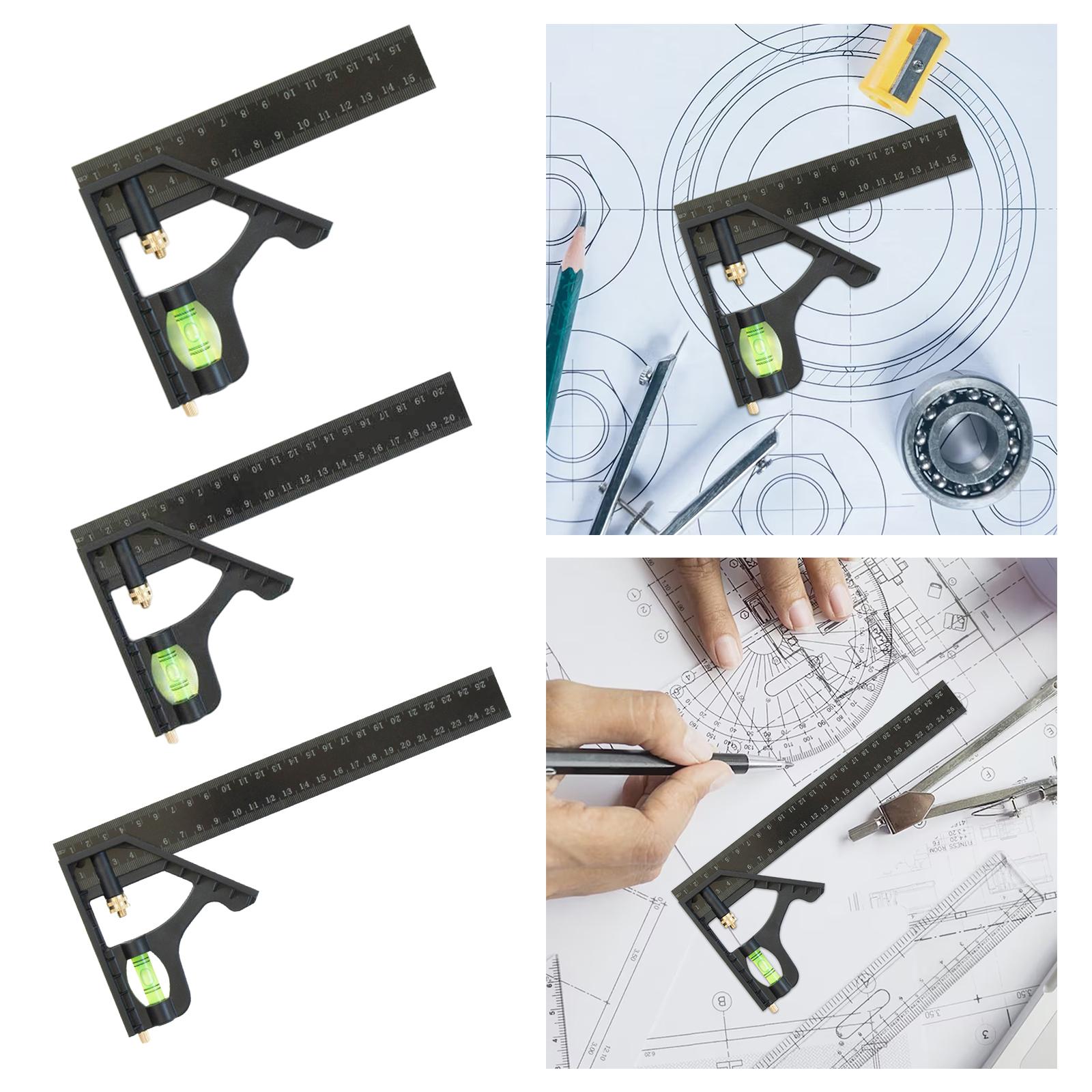3xAdjustable Carpenters Square with Horizontal Bubbles Right Protractor Square 15cm