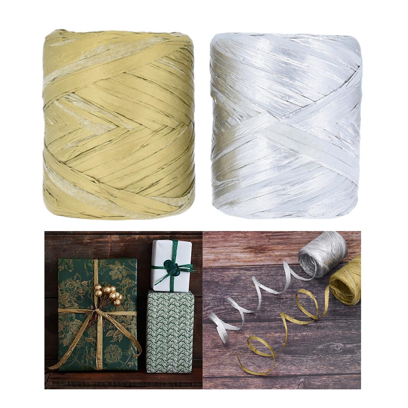 3xRaffia Paper Ribbon Packing Paper Twine Ribbon for Packing Wrapping Bouquets Gold