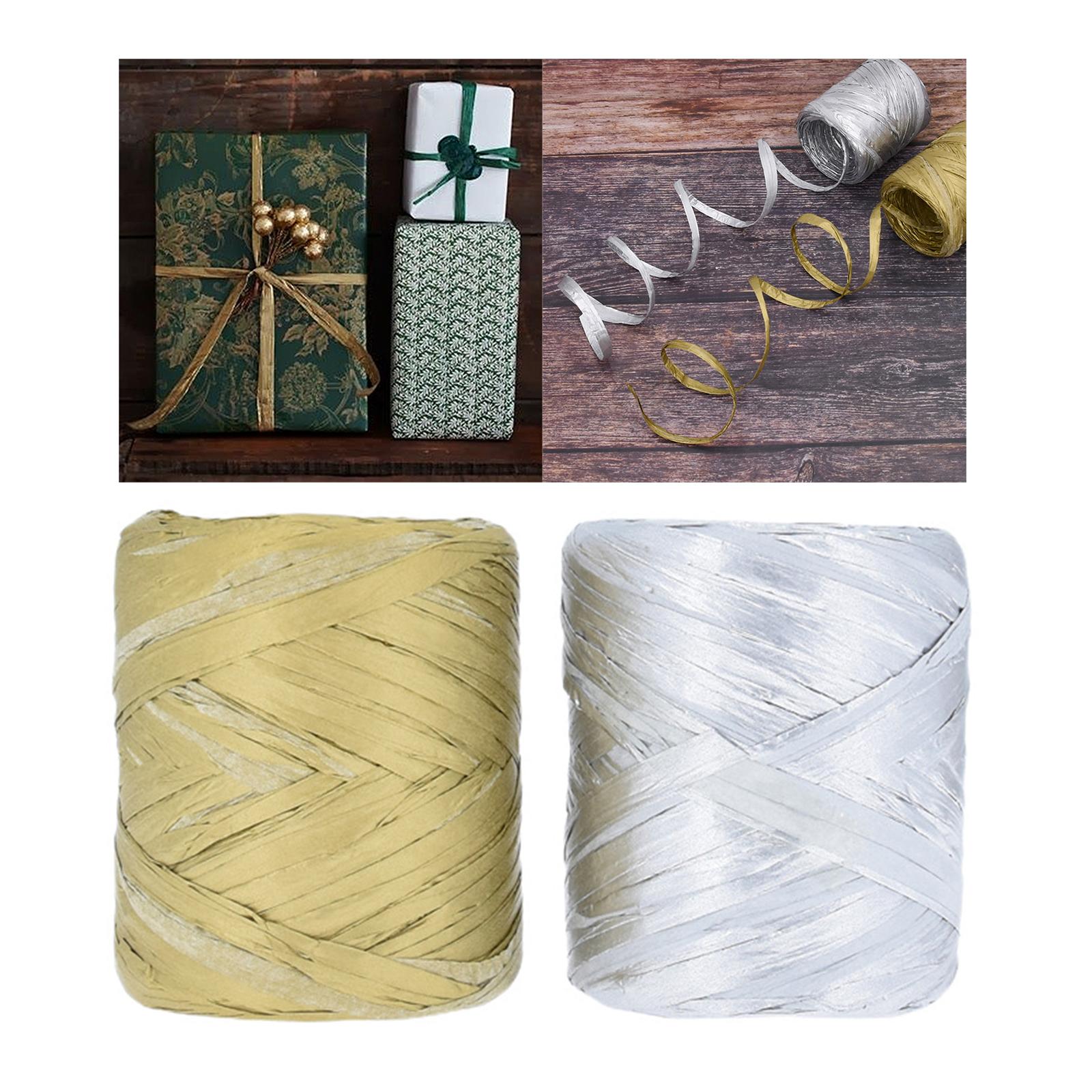 3xRaffia Paper Ribbon Packing Paper Twine Ribbon for Packing Wrapping Bouquets Gold
