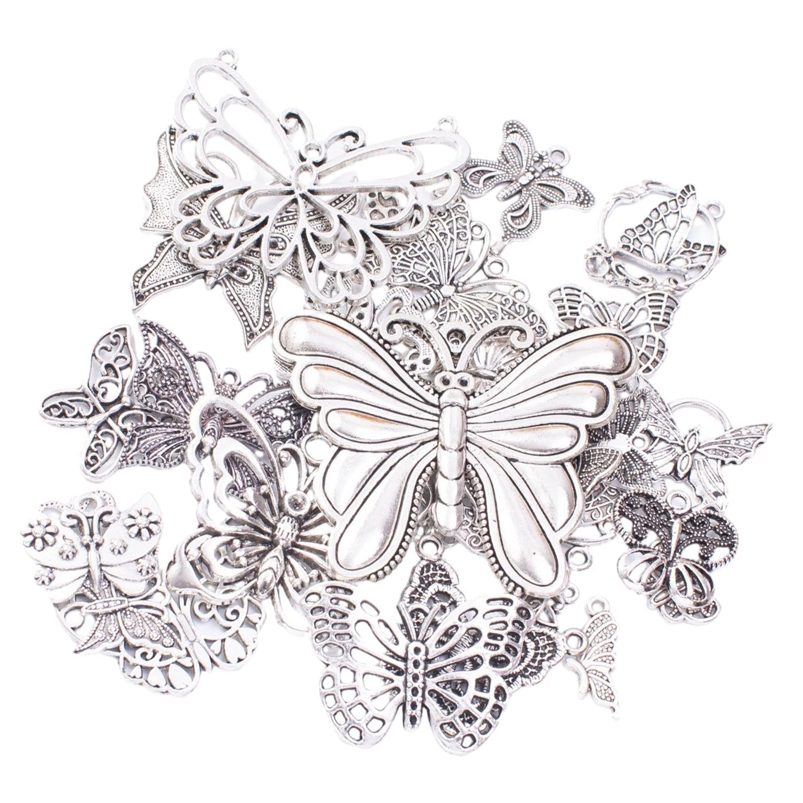 3xButterfly Charms Pendant Antique for Scrapbook Decoration Key Chains Earring silver