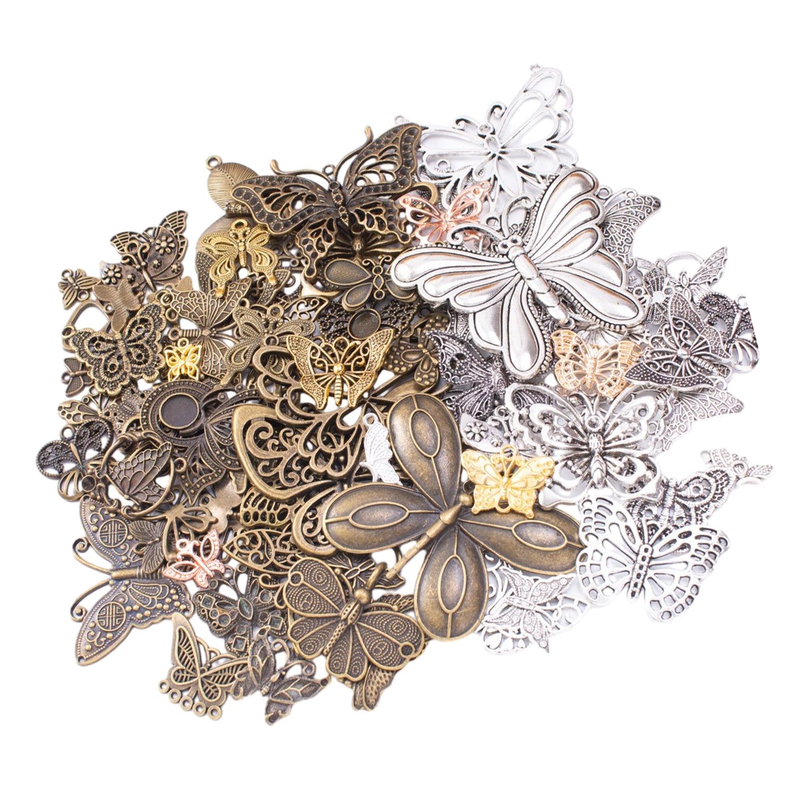 2xButterfly Charms Pendant Antique for Scrapbook Decoration Key Chains Earring silver and bronze