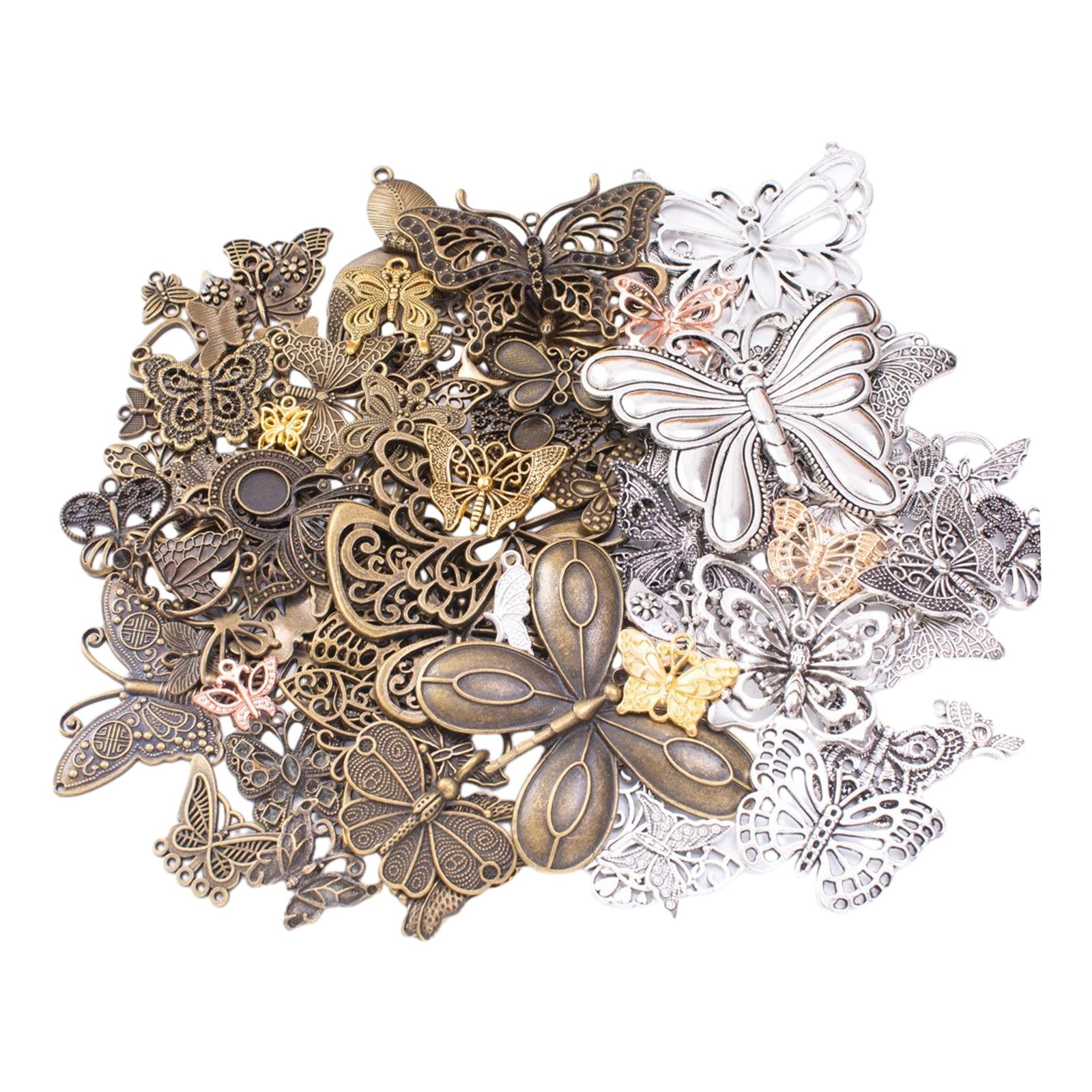2xButterfly Charms Pendant Antique for Scrapbook Decoration Key Chains Earring silver and bronze