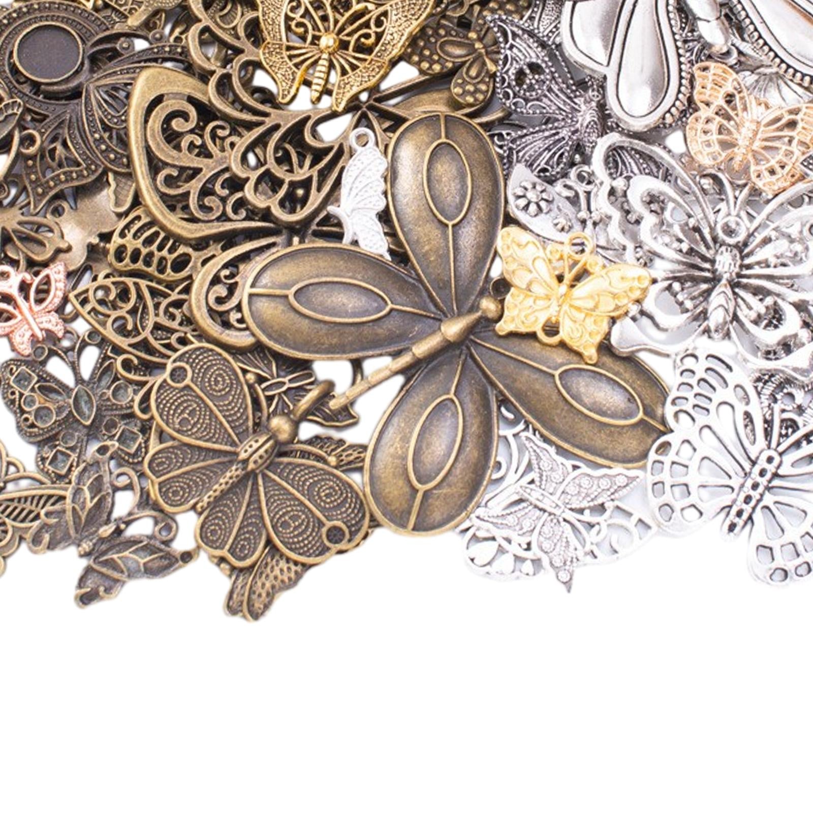 2xButterfly Charms Pendant Antique for Scrapbook Decoration Key Chains Earring silver and bronze