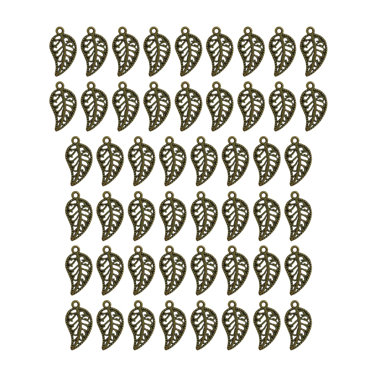 4x50 Pieces Retro Leaf Charms Pendents for DIY Crafts Graduation Gift Necklace Bronze Color