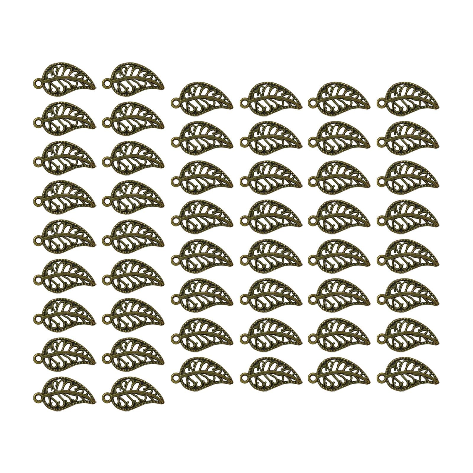 3x50 Pieces Retro Leaf Charms Pendents for DIY Crafts Graduation Gift Necklace Bronze Color