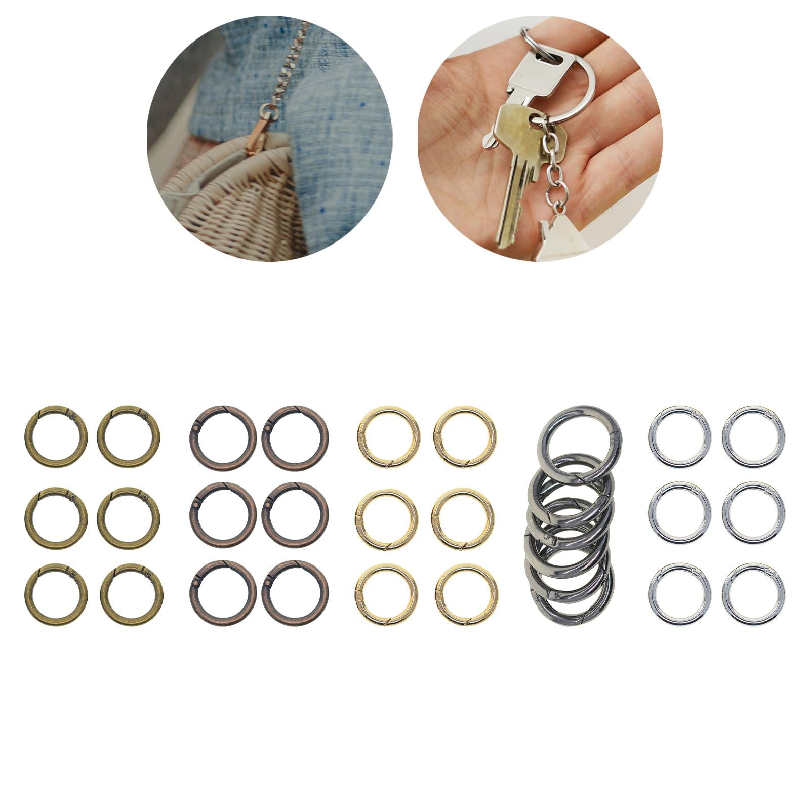 3x6pcs Spring Gate O Rings 32mm for Keychains Handbag Strap Craft Bronze
