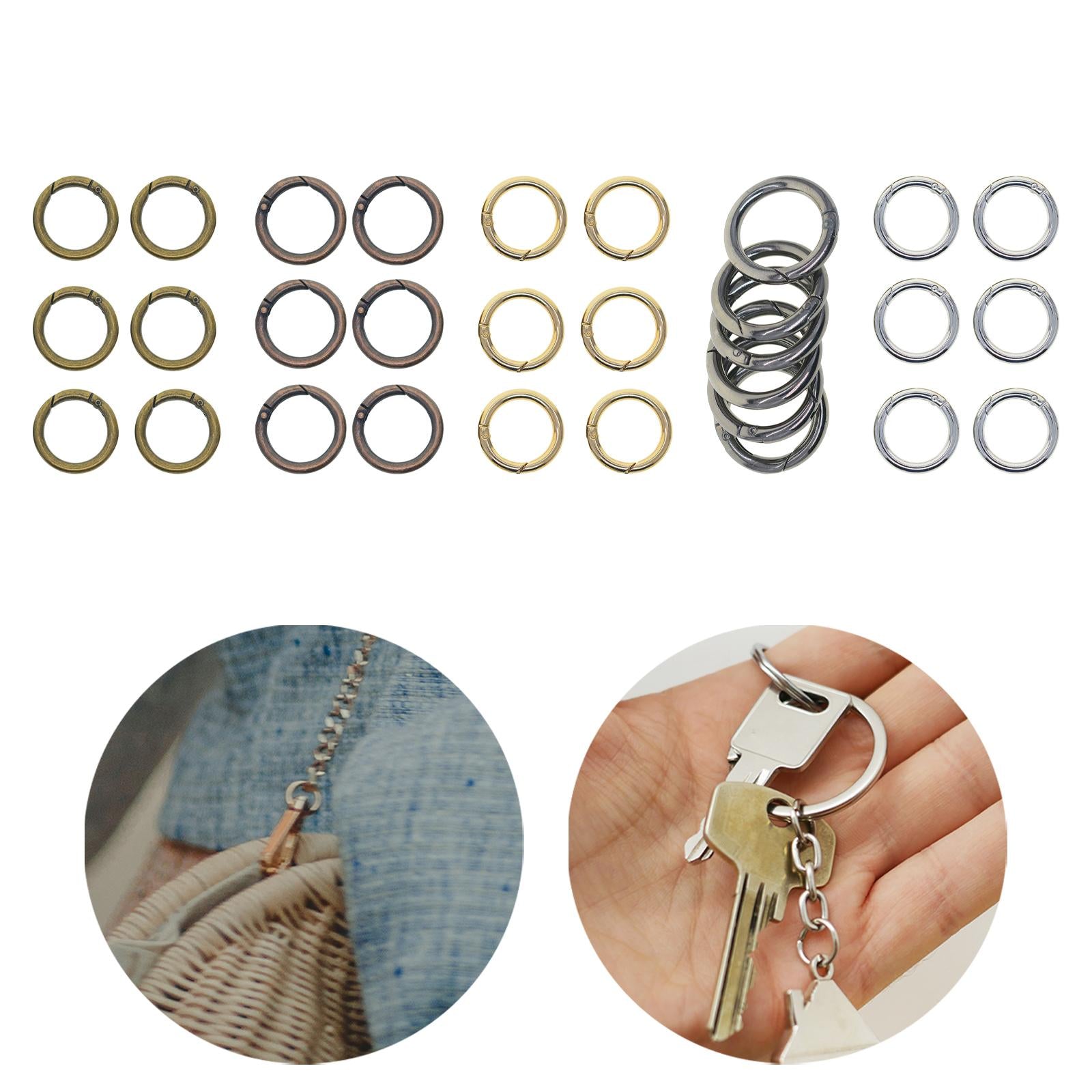 3x6pcs Spring Gate O Rings 32mm for Keychains Handbag Strap Craft Bronze