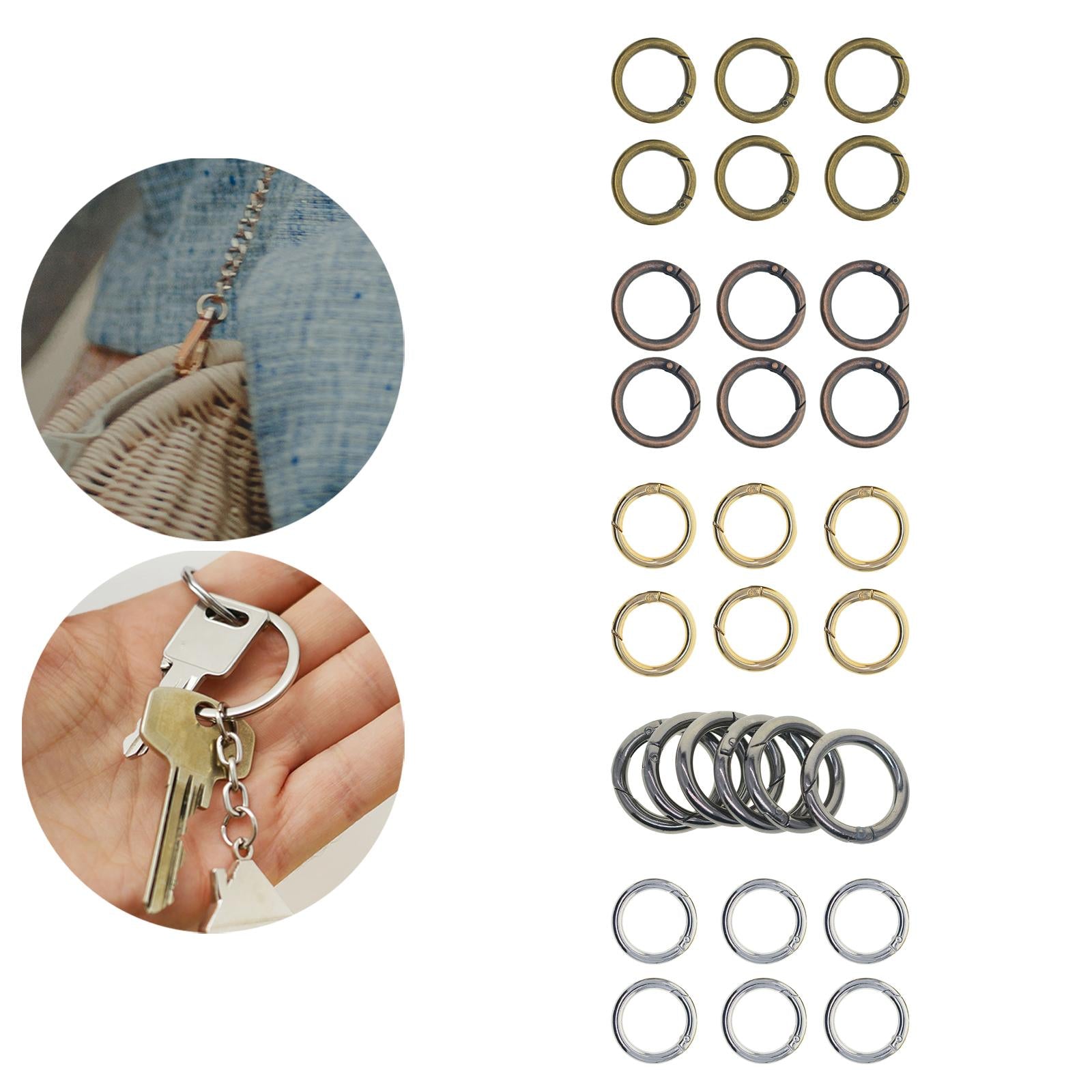 3x6pcs Spring Gate O Rings 32mm for Keychains Handbag Strap Craft Bronze