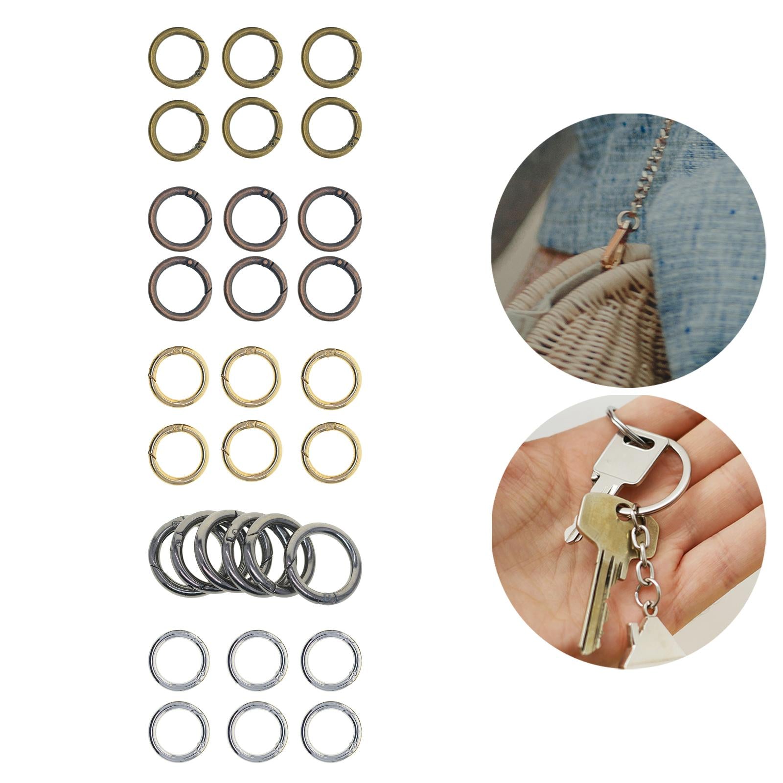 3x6pcs Spring Gate O Rings 32mm for Keychains Handbag Strap Craft Bronze
