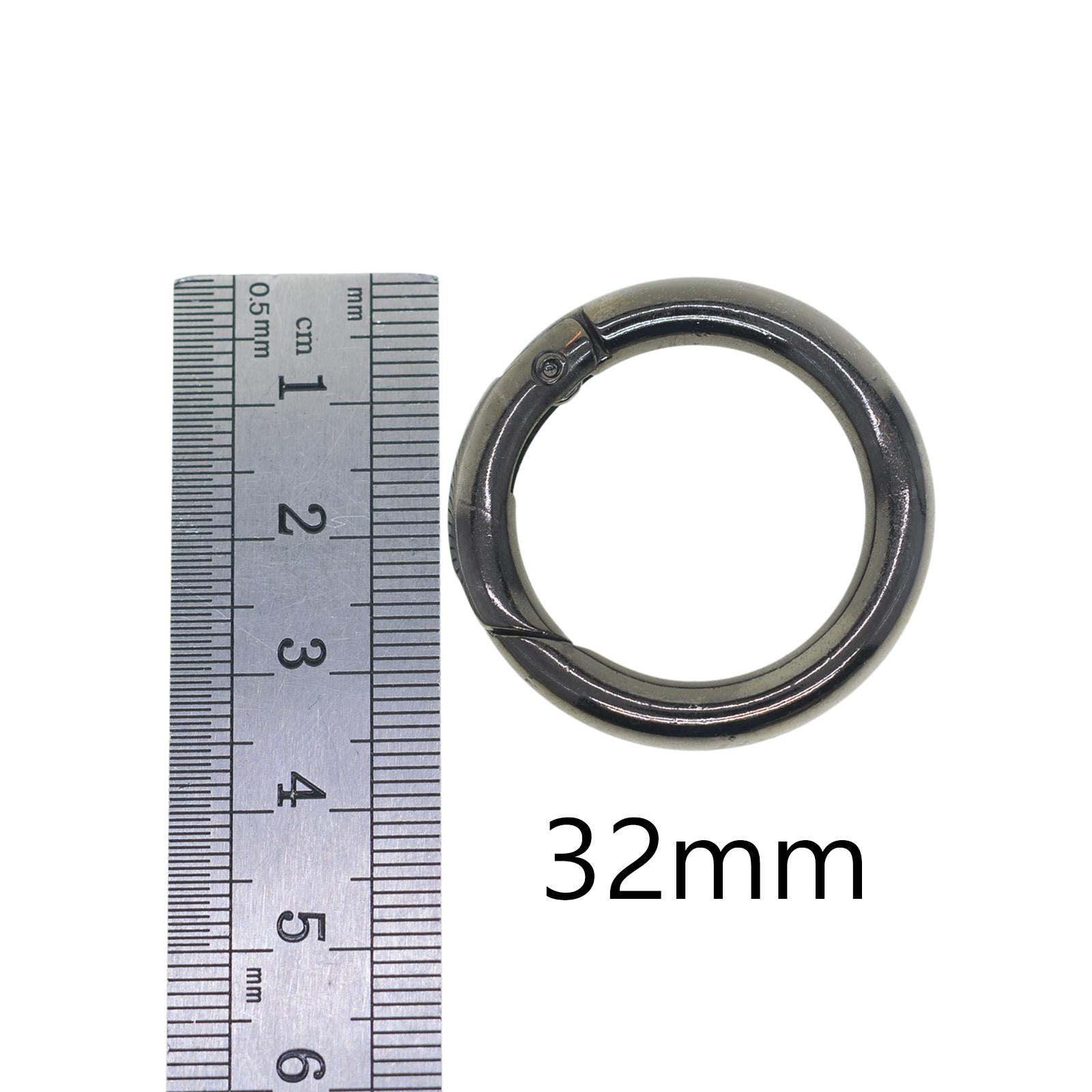 4x6pcs Spring Gate O Rings 32mm for Keychains Handbag Strap Craft Black