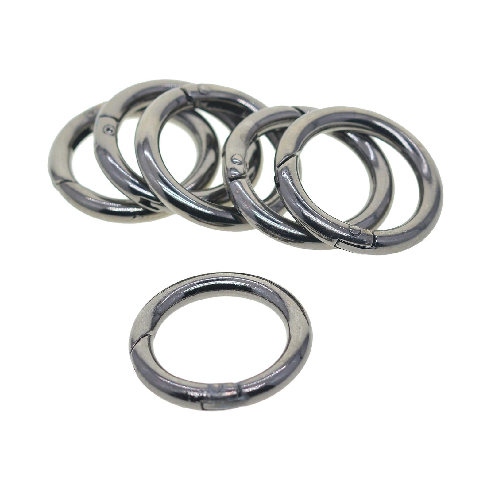 2x6pcs Spring Gate O Rings 32mm for Keychains Handbag Strap Craft Black