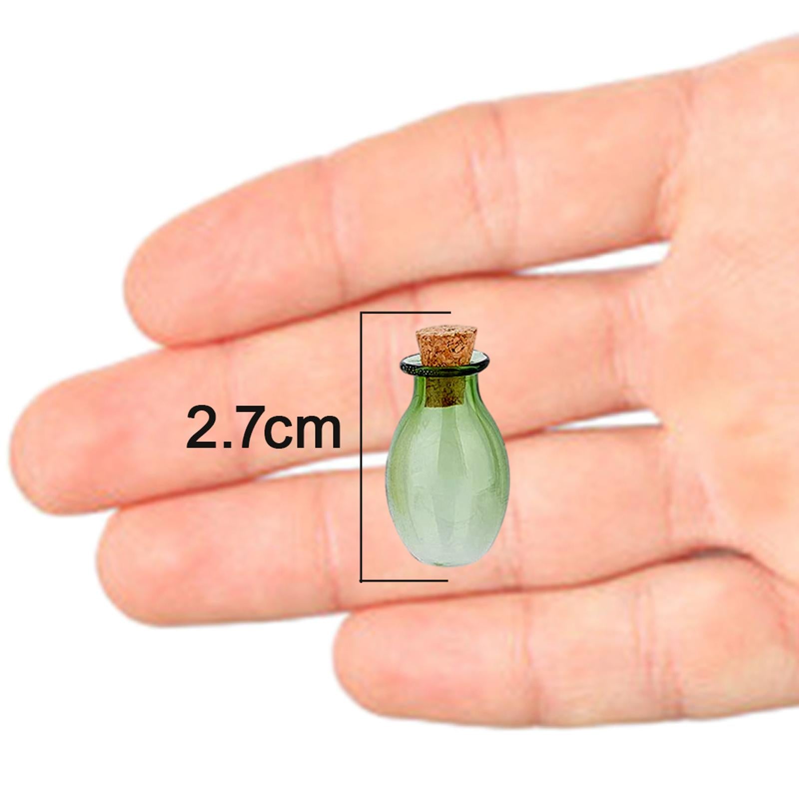 5xSmall Glass Bottles with Cork Stoppers Clear Wishing Bottle Jars Green