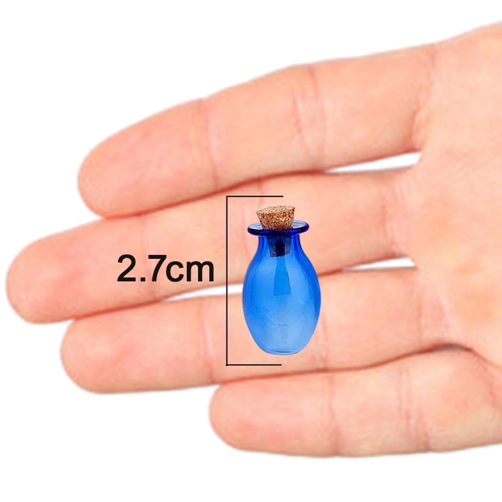 5xSmall Glass Bottles with Cork Stoppers Clear Wishing Bottle Jars Blue