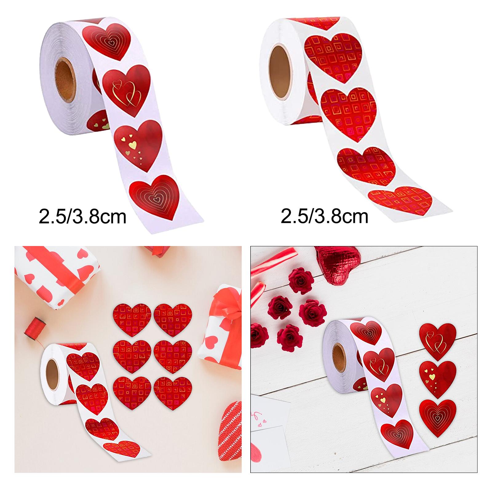 3xValentine's Day Stickers Decals Seal Labels for Gift Box Sales Bags Gift Bag Heart Print 2.5cm