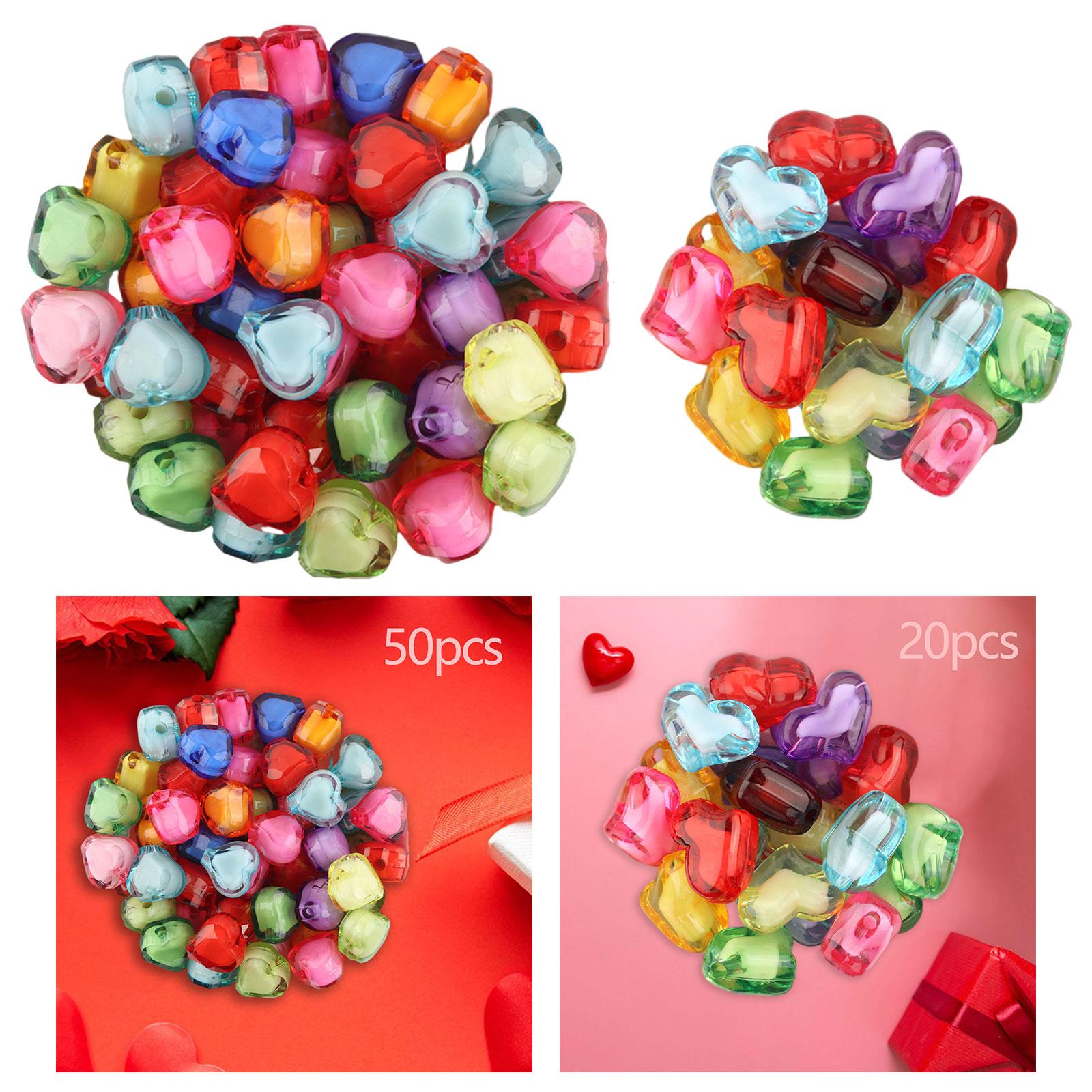 2xAcrylic Heart Beads Heart Shaped Beads for Beading Key Chains Jewelry Making Small 50pcs