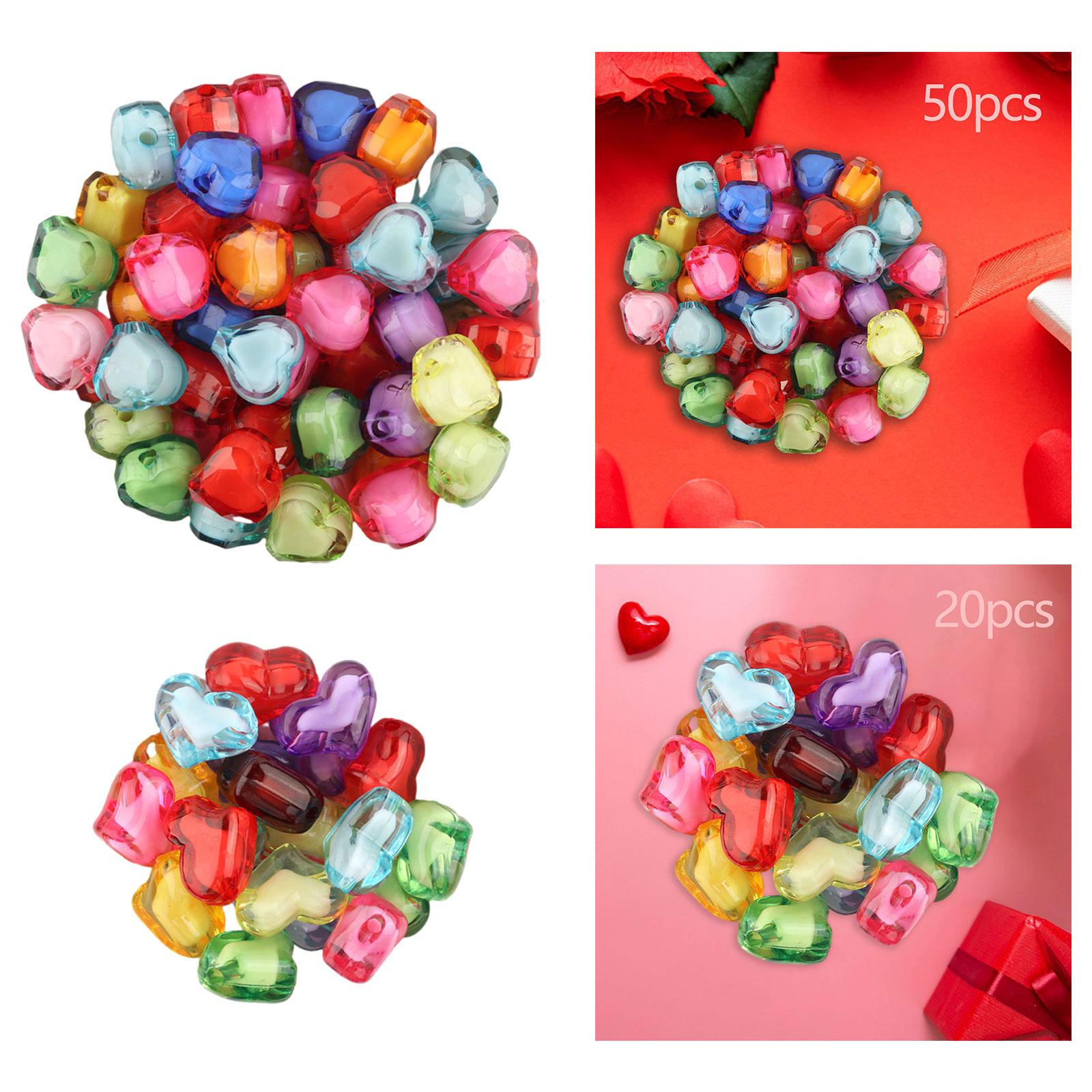 2xAcrylic Heart Beads Heart Shaped Beads for Beading Key Chains Jewelry Making Small 50pcs