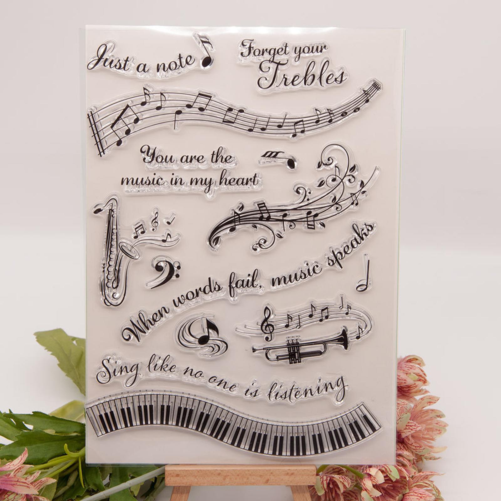 4xMusic Theme Letters Stamps Durable Clear Stamps for Album Party Cards Making