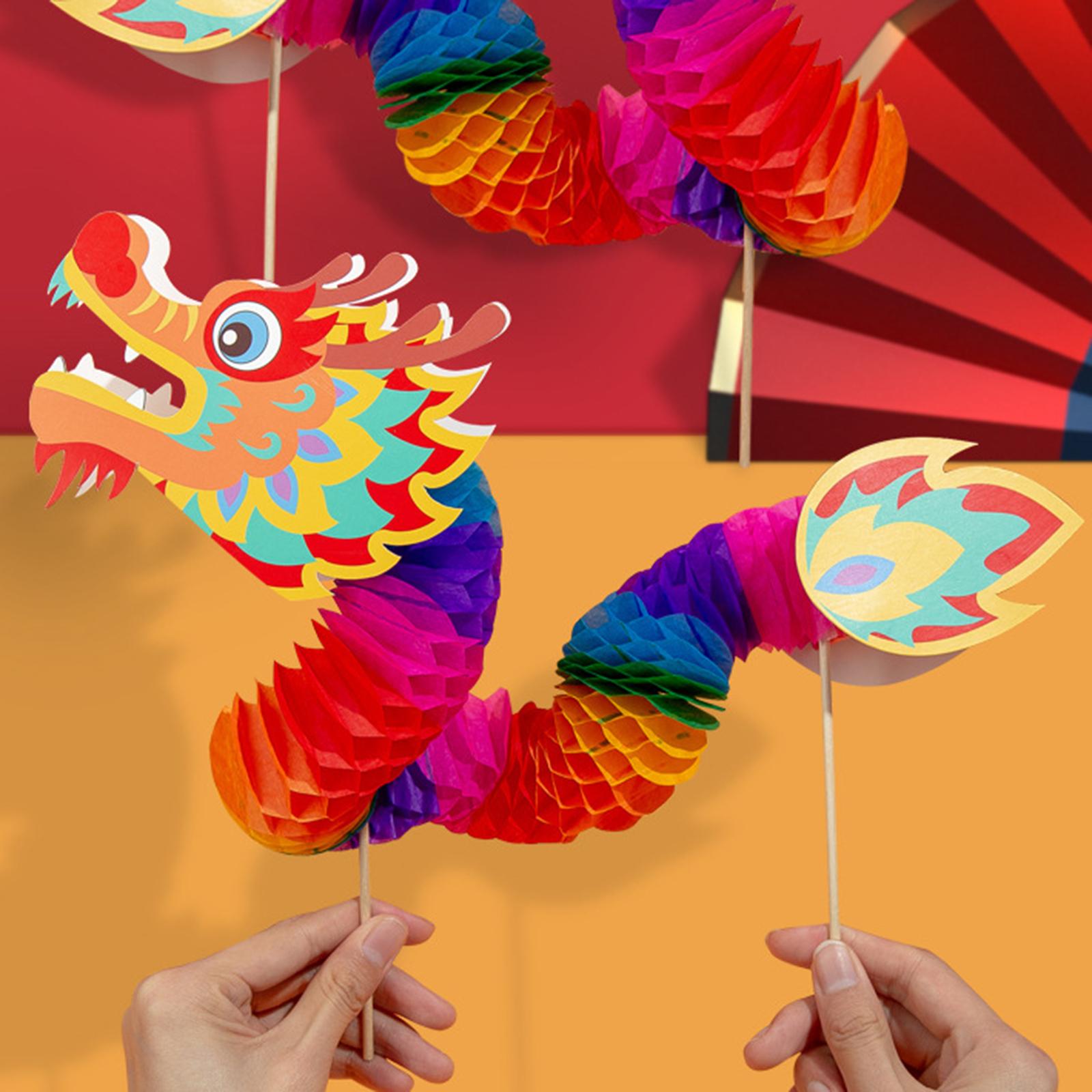 3xChinese Paper Dragon Pick Props 3D Toys for Spring Festival Outdoor New Year
