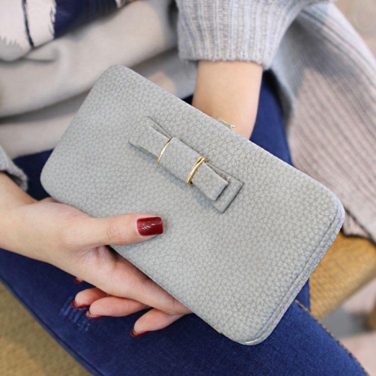Multifunctional Litchi Texture Buckle PU Ladies Handbag Bow Wallet(Pink)
