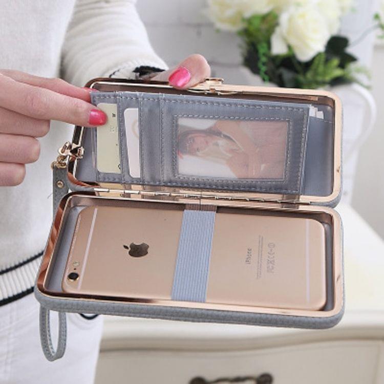 Multifunctional Litchi Texture Buckle PU Ladies Handbag Bow Wallet(Pink)