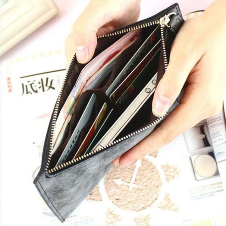 Ladies Long Wallet Simple Style Coin Purse Leather Thin Wallets(Black)