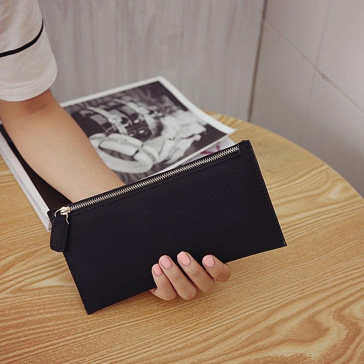 Ladies Long Wallet Simple Style Coin Purse Leather Thin Wallets(Black)