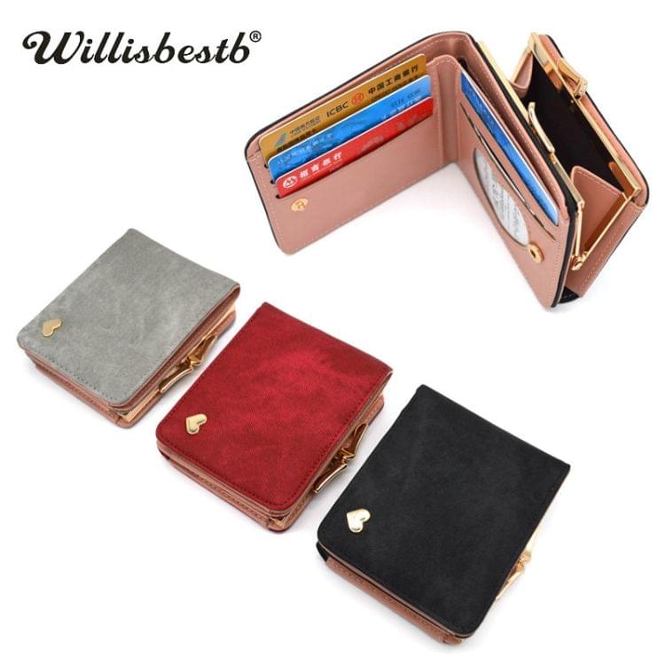 Women Mini Leather Clutch Card Holder Short Wallet(Pink)