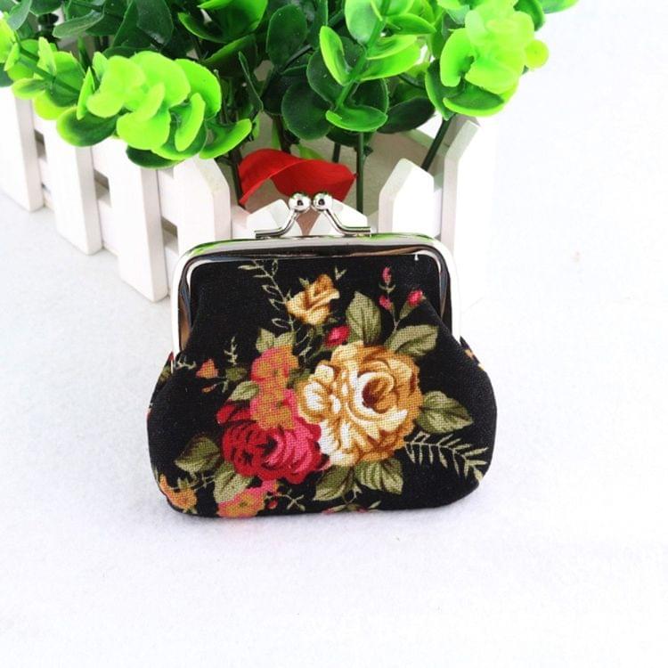 4 PCS Women Coin Purse Retro Flower Clutch Hasp Purse(Black)