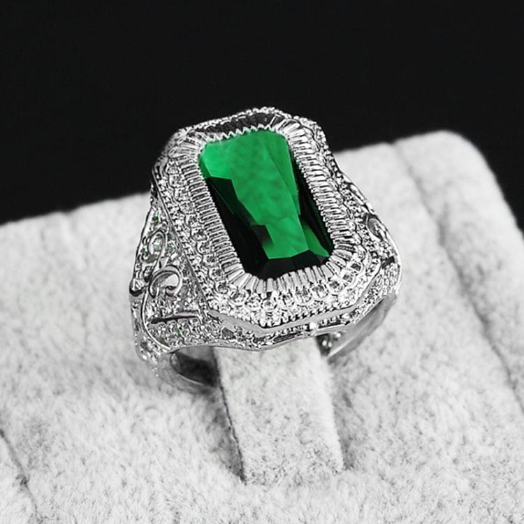 Ladies Natural Emerald Rhinestone Engagement Wedding Ring Party Queen Single Item(Silver+Emerald US Size: 6)