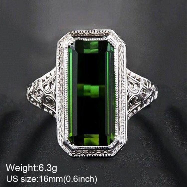 Ladies Natural Emerald Rhinestone Engagement Wedding Ring Party Queen Single Item(Silver+Emerald US Size: 6)