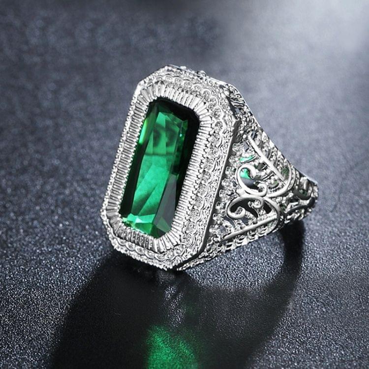 Ladies Natural Emerald Rhinestone Engagement Wedding Ring Party Queen Single Item(Silver+Emerald US Size: 6)