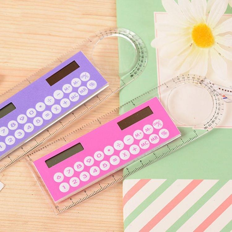 Solar Mini Calculator Magnifier Multifunction 10cm Ultra-thin Ruler Calculadora Office Supplies(Color Random Delivery)