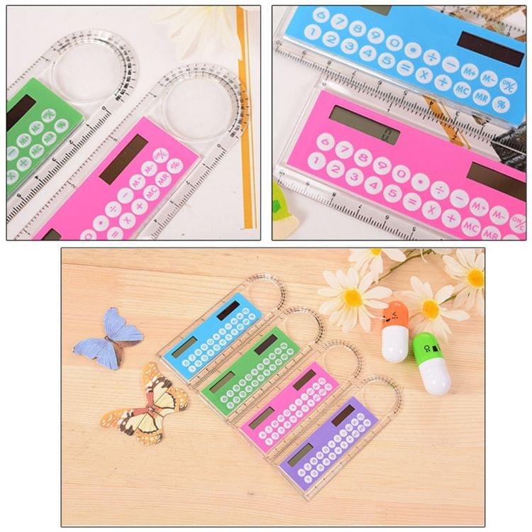 Solar Mini Calculator Magnifier Multifunction 10cm Ultra-thin Ruler Calculadora Office Supplies(Color Random Delivery)