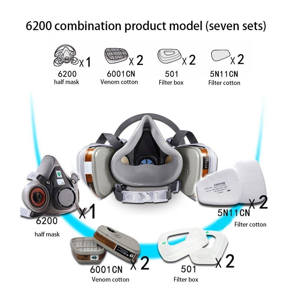 7 in 1 Suit Half Face Mask Gas Mask Respirator Mask Painting Spraying for 6200 Facepiece Gas Mask