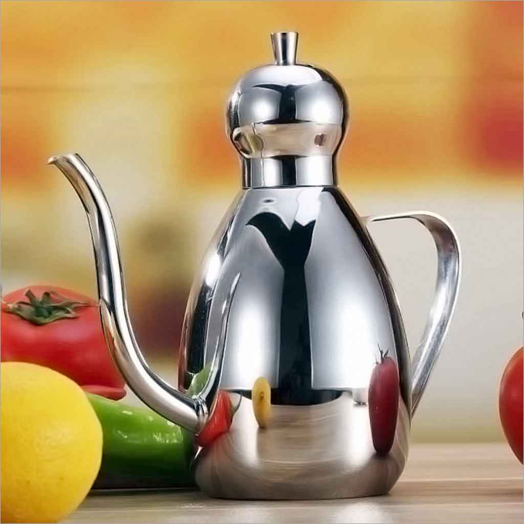 Stainless Steel Oil Can Drizzly Cruet Bottle Dispenser with Drip 0.35L