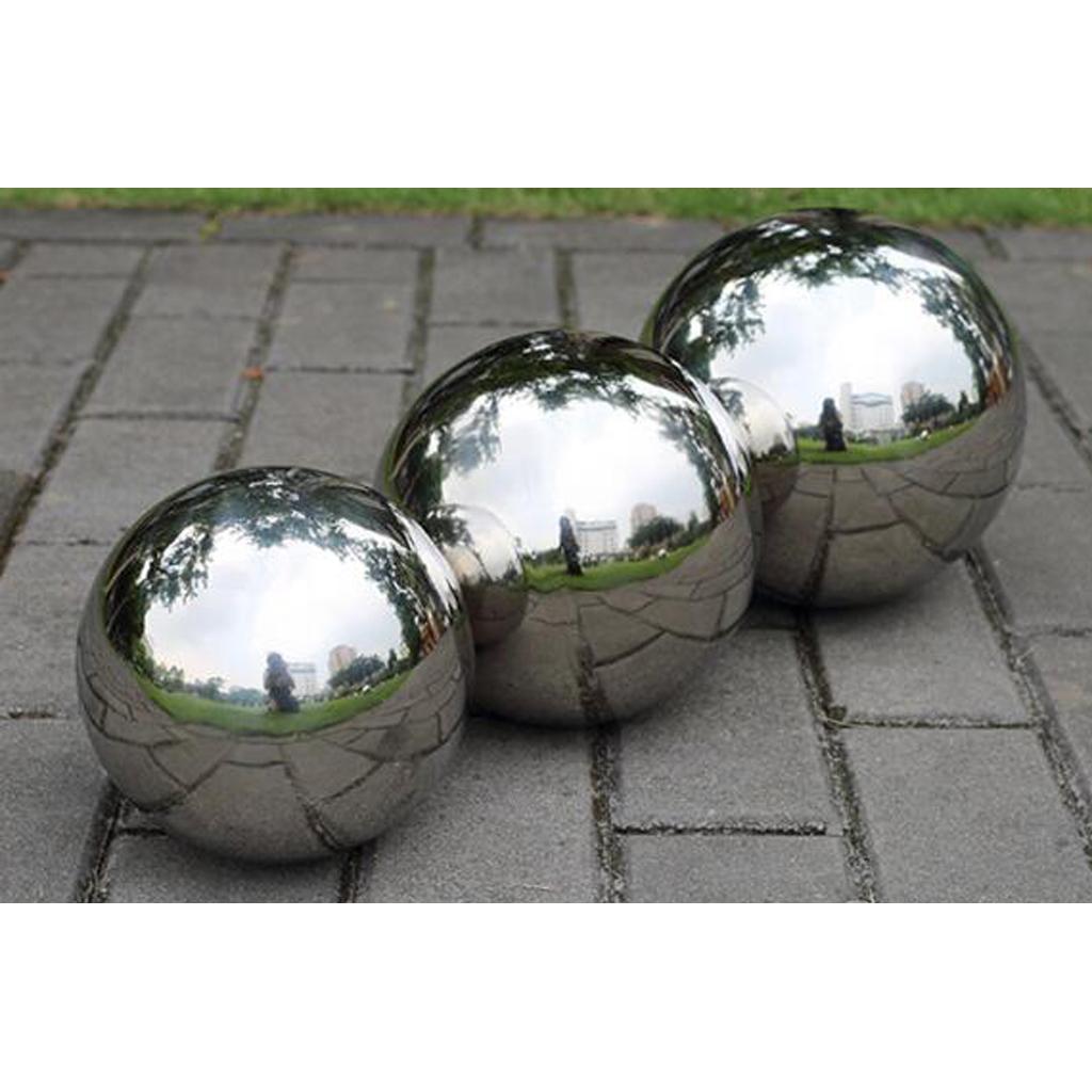 3xStainless Steel Mirror Polished Sphere Hollow Round Ball Garden Ornament76mm