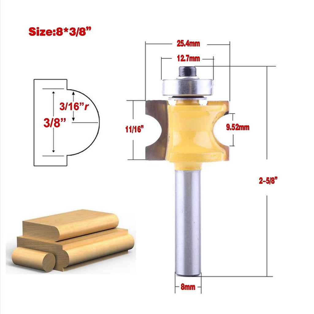 8mm Shank Bullnose Router Bit C3 Carbide Tipped Woodworking Cutter 9.525mm