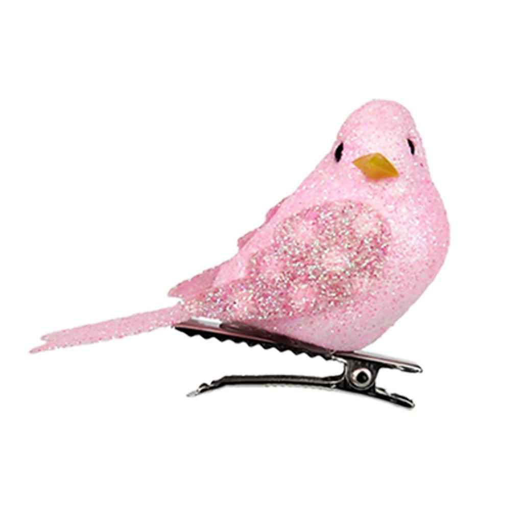 12Pcs Artificial Mini Decorative Bling Foam Birds for Crafts Garden Pink