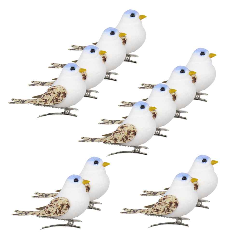 12Pcs Artificial Mini Decorative Foam Birds for Crafts Garden Decor Blue