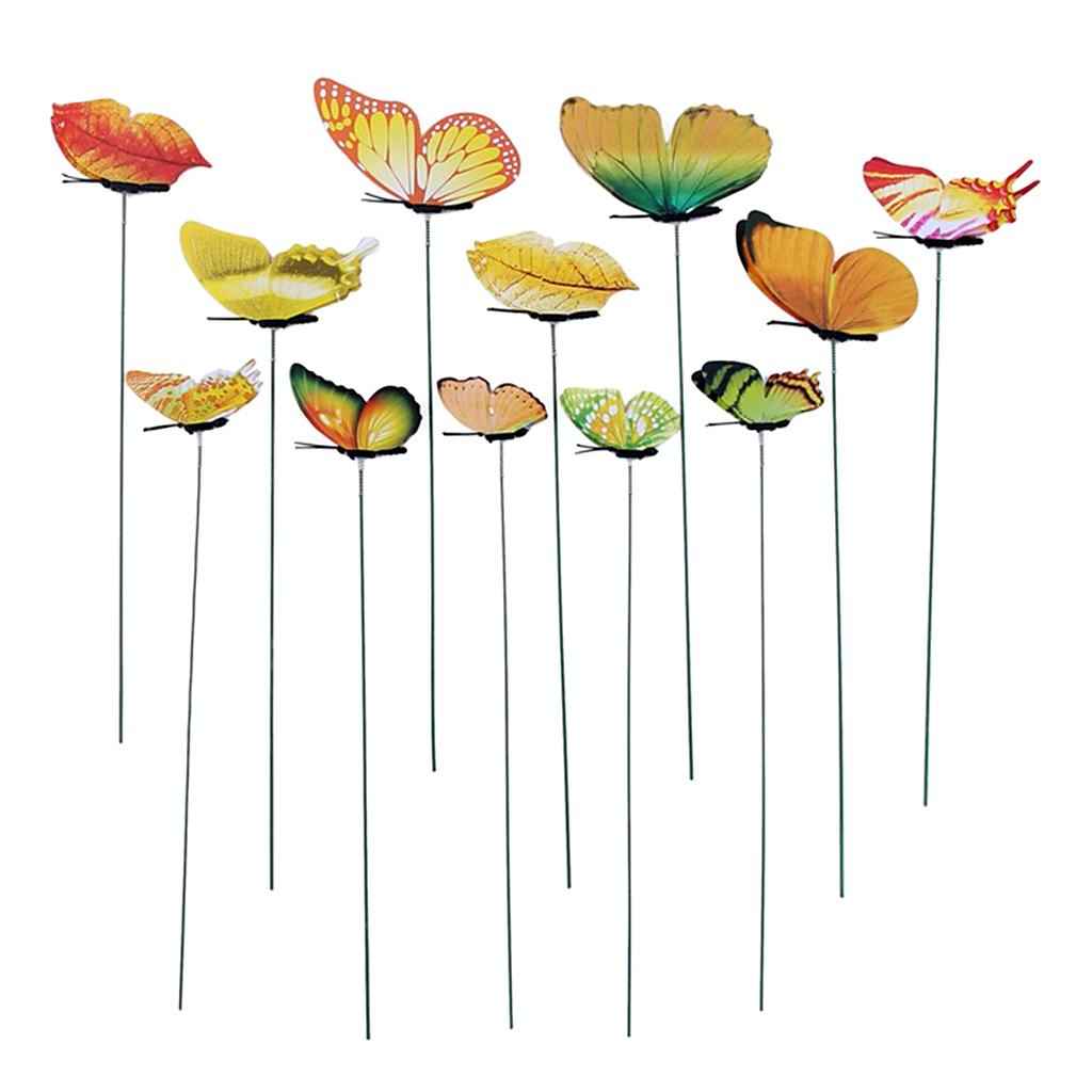 12 Pieces Garden Yard Planter Butterfly Stakes Lawn Decor Ornaments Yellow