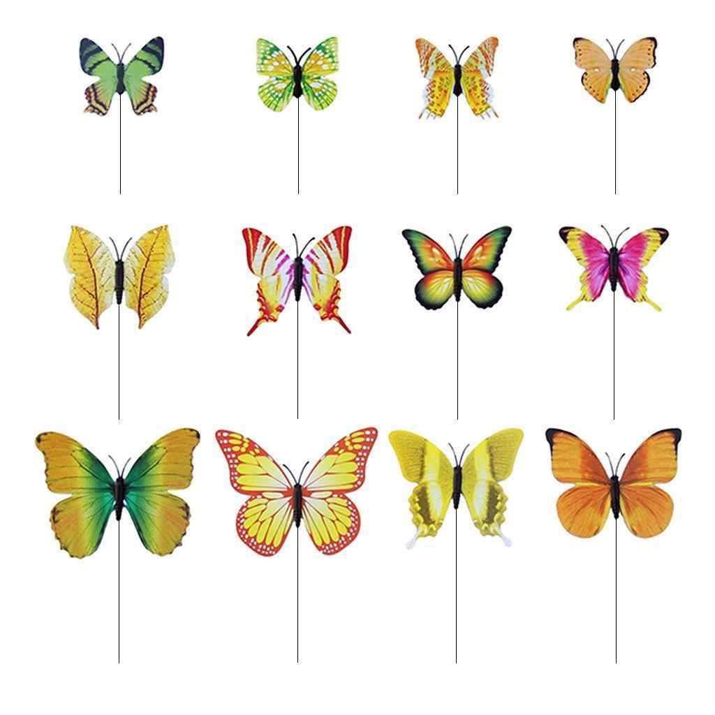 12 Pieces Garden Yard Planter Butterfly Stakes Lawn Decor Ornaments Yellow