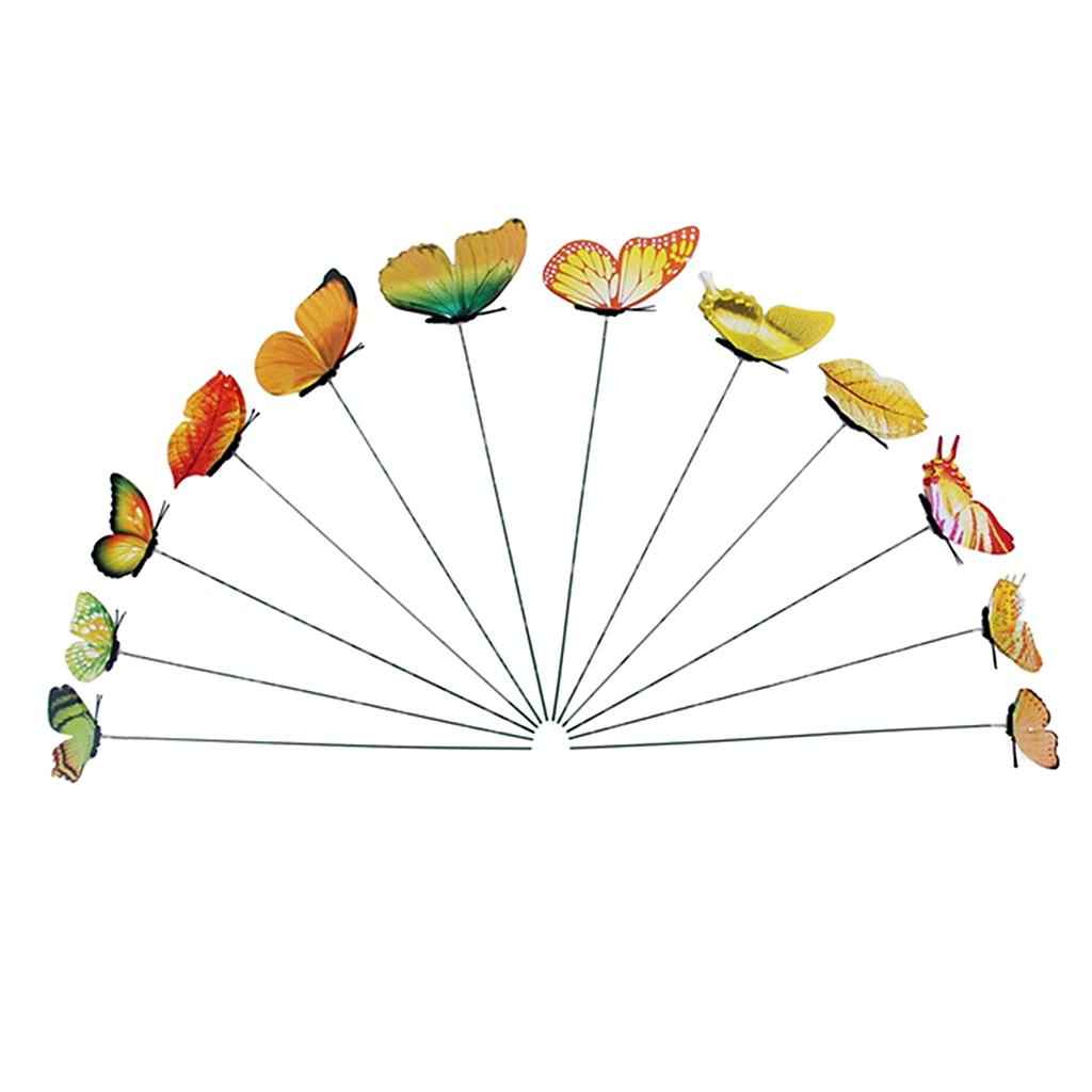 12 Pieces Garden Yard Planter Butterfly Stakes Lawn Decor Ornaments Yellow