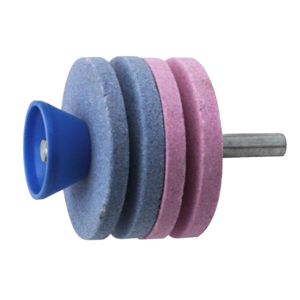 3xLawn Mower Blade Sharpener Grinder Wheel Stone for Power Drill Blue and Pink