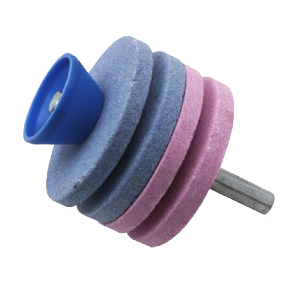 3xLawn Mower Blade Sharpener Grinder Wheel Stone for Power Drill Blue and Pink